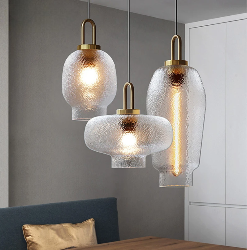 Vintage randig glaspendellampa