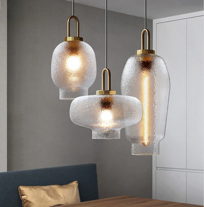 Vintage randig glaspendellampa