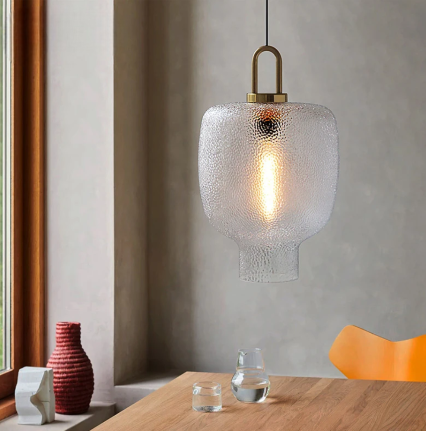 Vintage randig glaspendellampa