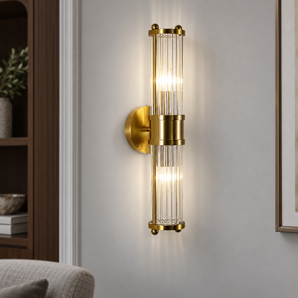 Kristal-messing wandlamp