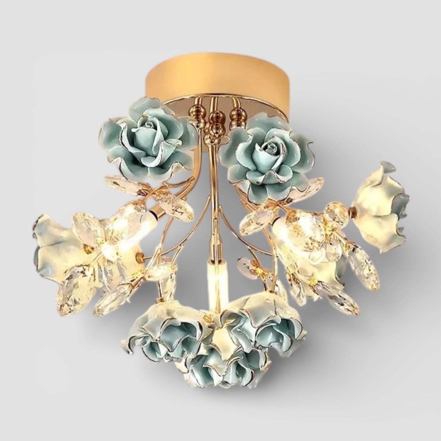 Vintage kristallkrona med rosendesign