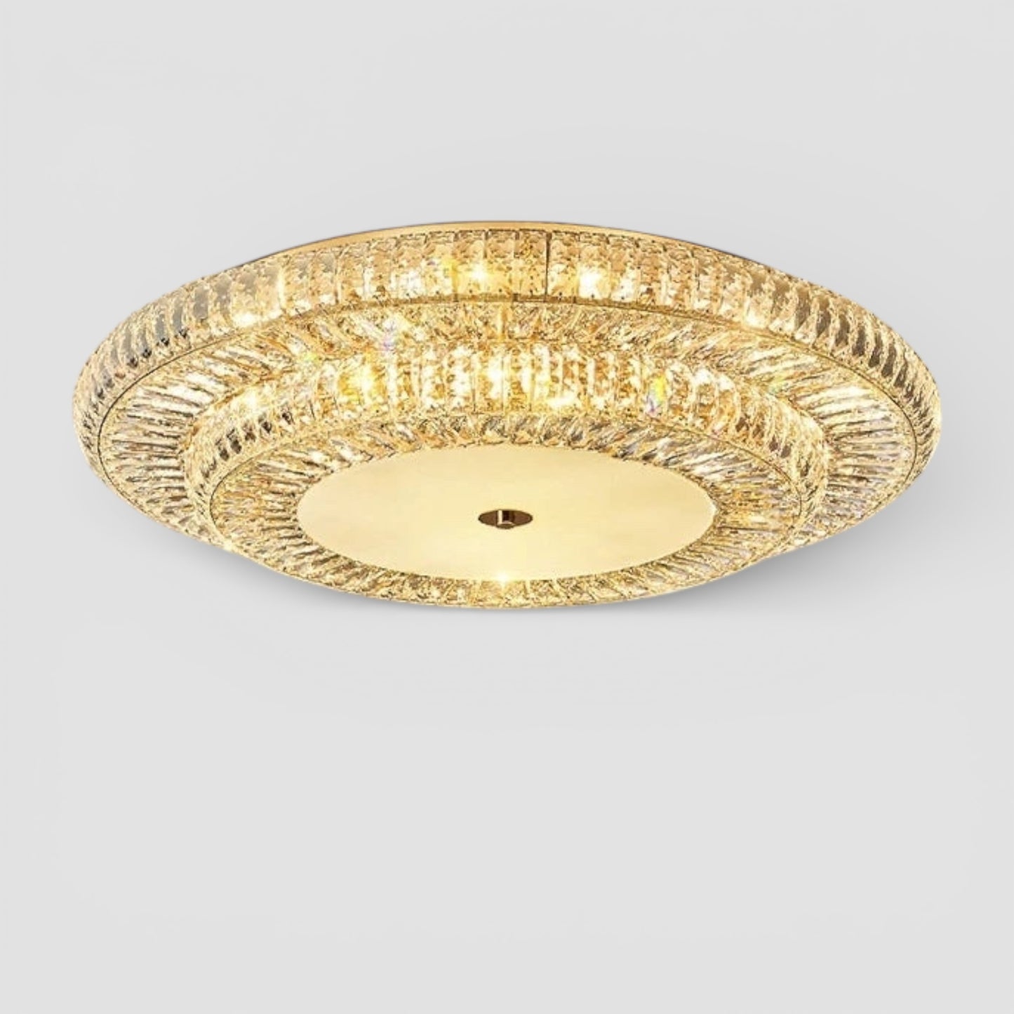Lampada da soffitto rotonda in cristallo dorato