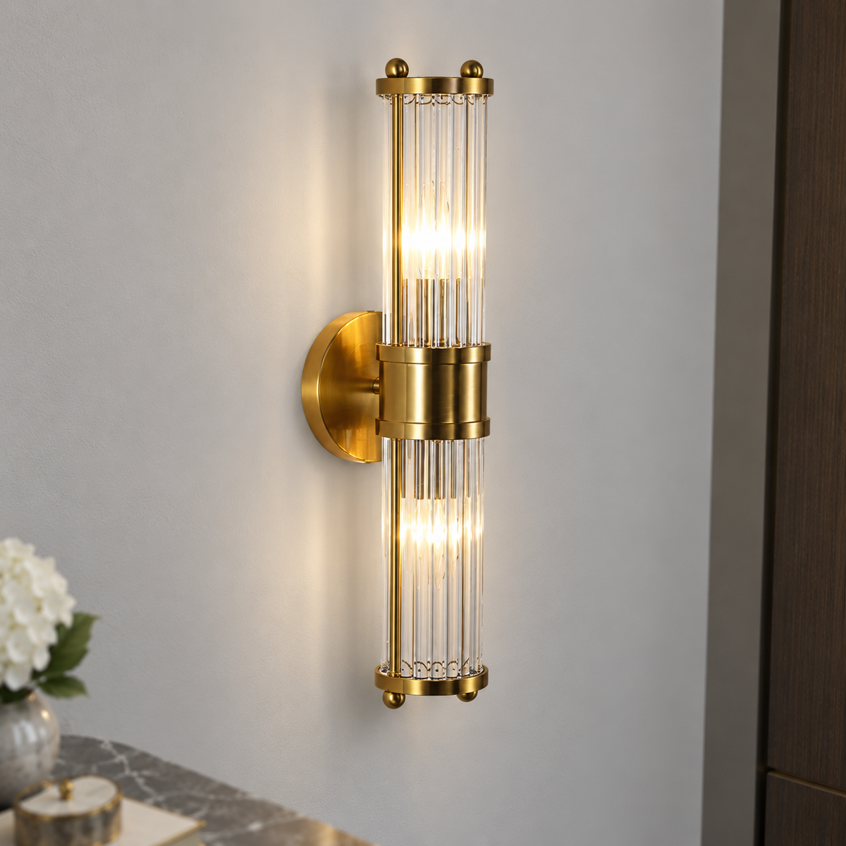 Kristal-messing wandlamp