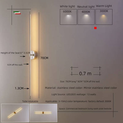 Minimalistische Staafvorm Verstelbare Wandlamp Sconce