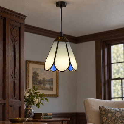 Tiffany-style multicolor stained-glass pendant light
