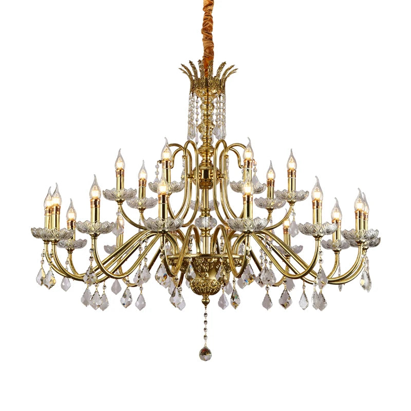 Luminaire de salon français en cristal et laiton