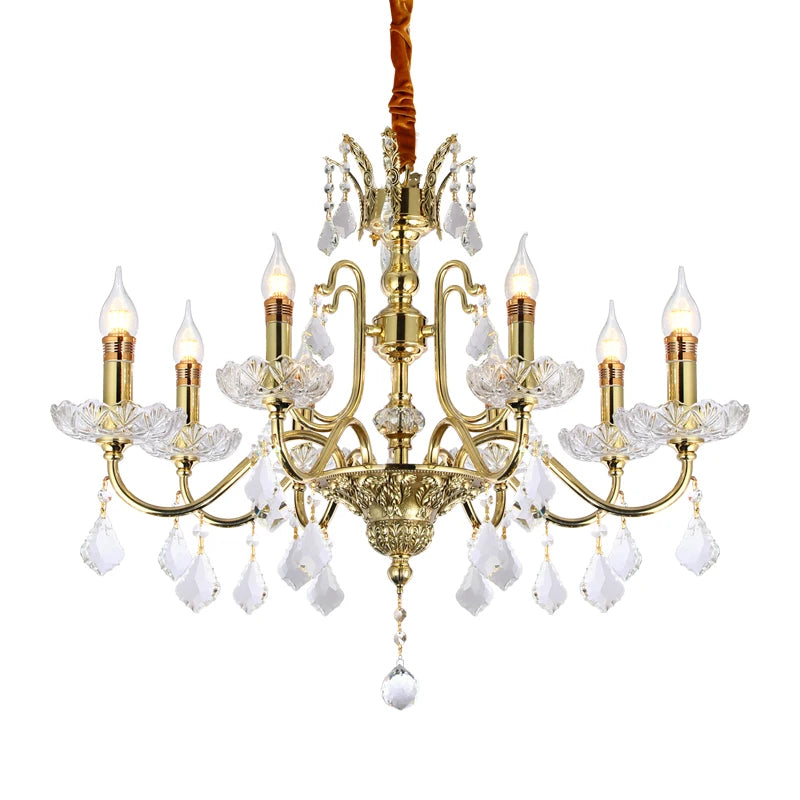 Luminaire de salon français en cristal et laiton