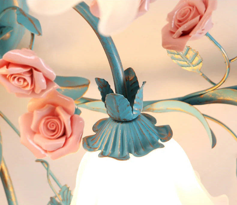 Close-up of high-temperature baked floral lamp body on Korean Rose Ceiling Lamp, emphasizing durability and elegance.