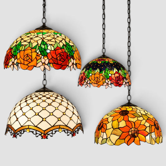 Art nouveau stained glass pendant light
