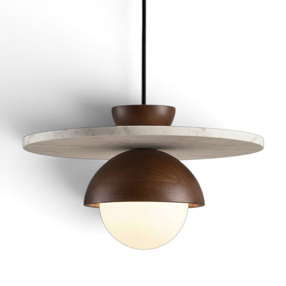 Minimalistische hanglamp van travertijn met walnoothout