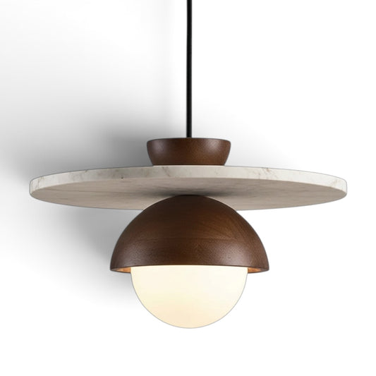 Travertine minimalist pendant light with walnut