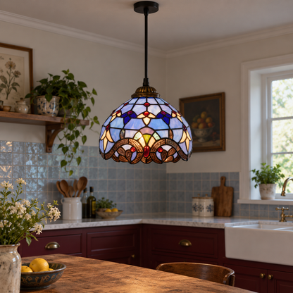 Tiffany-style multicolor stained-glass pendant light