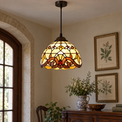 Tiffany-style multicolor stained-glass pendant light