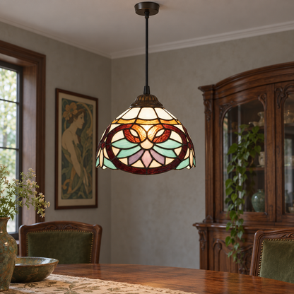 Tiffany-style multicolor stained-glass pendant light