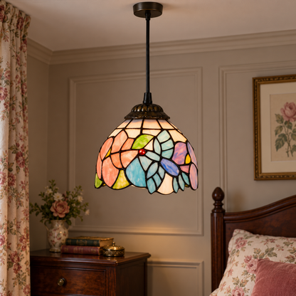 Tiffany-style multicolor stained-glass pendant light