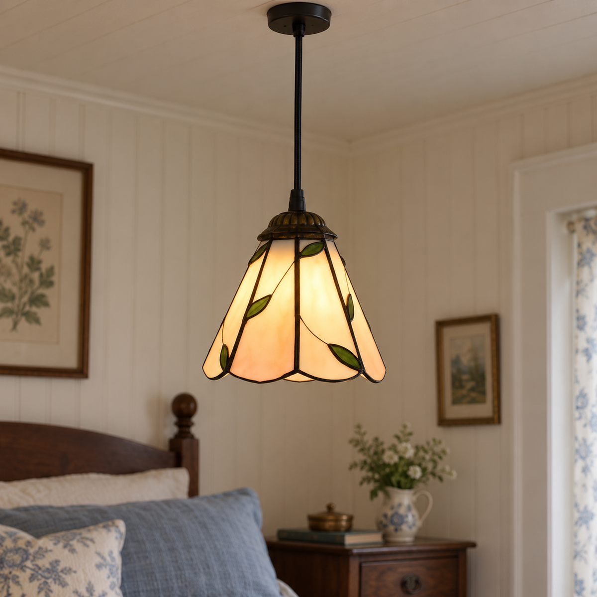 Tiffany-style multicolor stained-glass pendant light