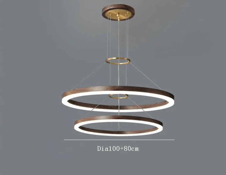 Lustre de plafond en bois massif de noyer noir pour salon