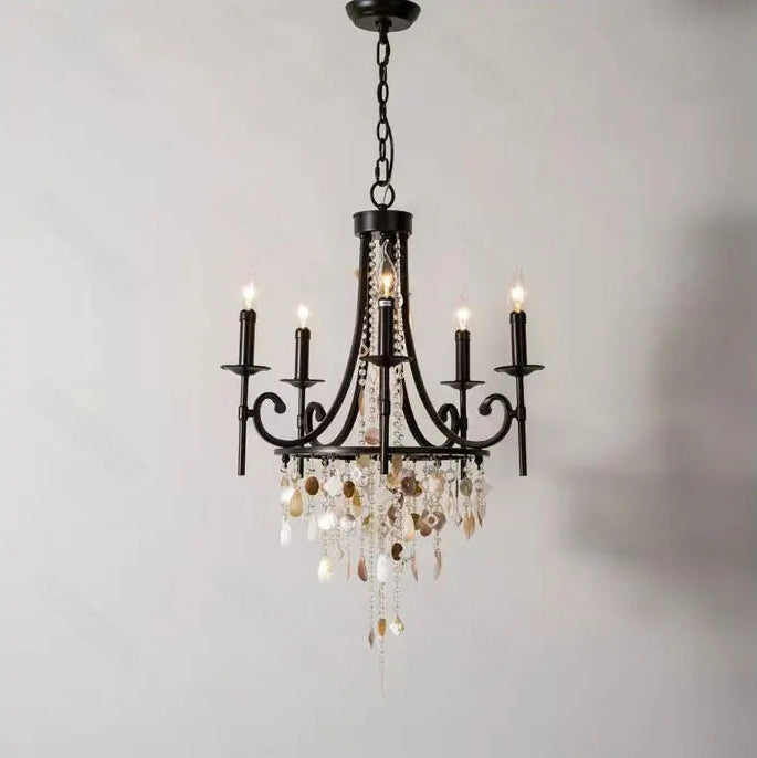 Long drop crystal shell chandelier for high-ceiling