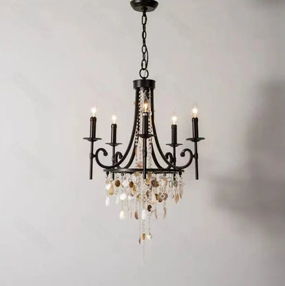 Long drop crystal shell chandelier for high-ceiling