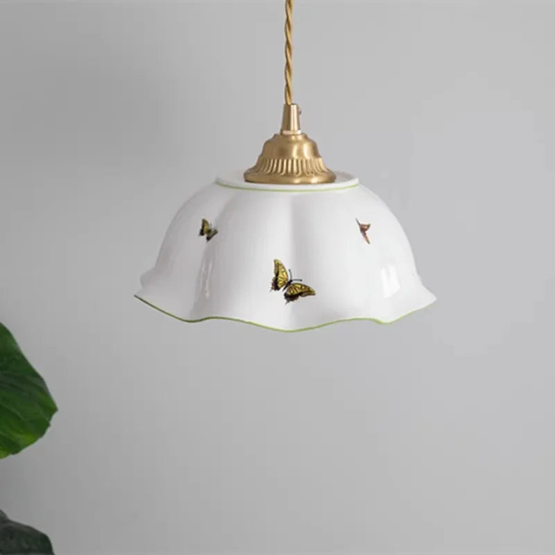 Butterfly keramische koperen LED-hanglamp voor de slaapkamer