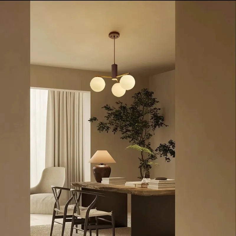 Walnut brass round glass chandelier for living room