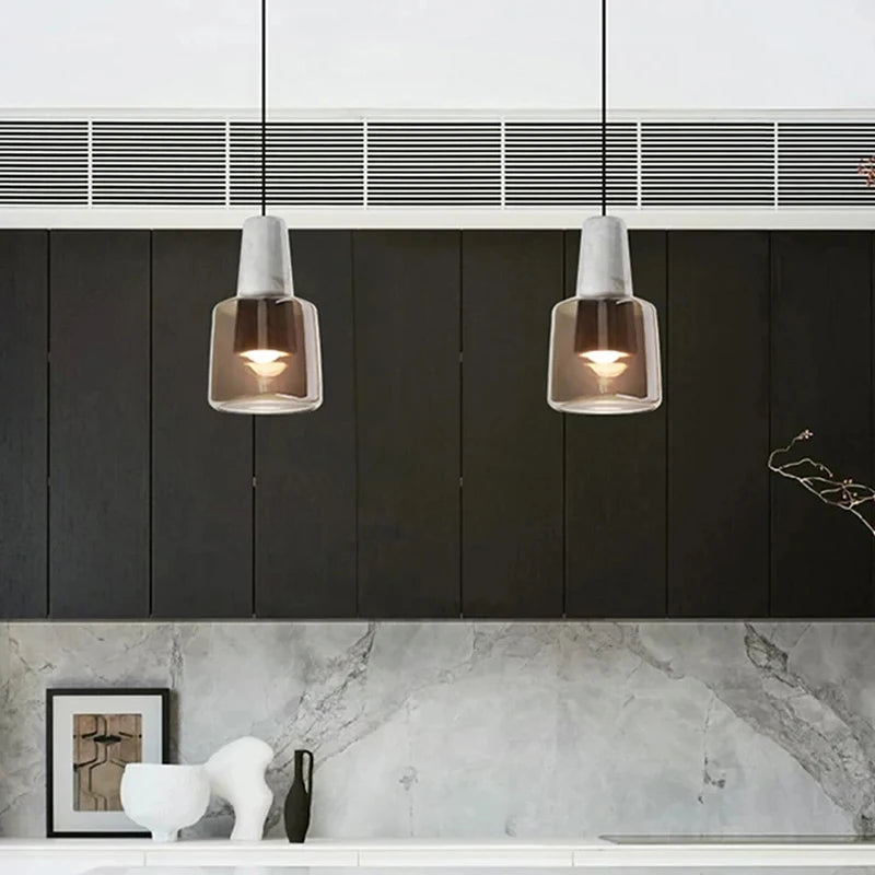 Suspension en marbre et verre blanc pour cuisine et salle à manger