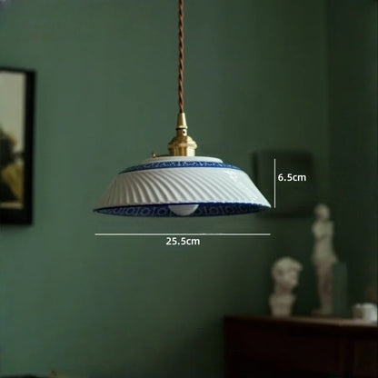 Vintage ceramic LED pendant lamp with brass fitting