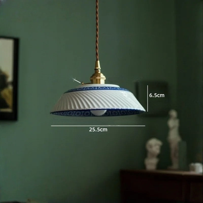 Vintage ceramic LED pendant lamp with brass fitting