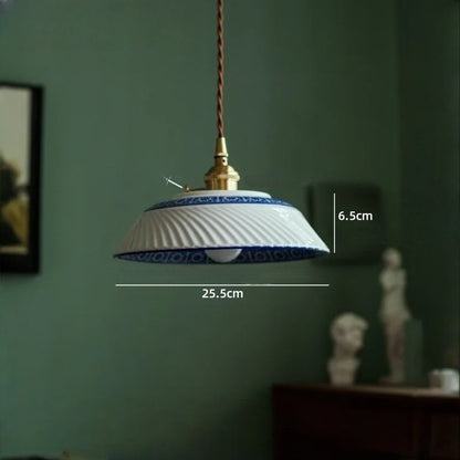 Vintage ceramic LED pendant lamp with brass fitting