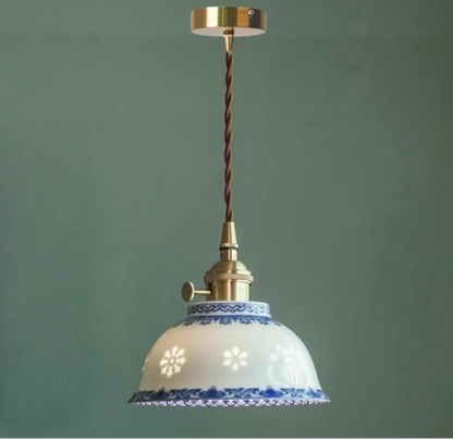 Suspension LED en céramique blanche et cuivre