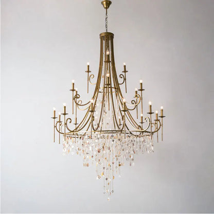 Long drop crystal shell chandelier for high-ceiling