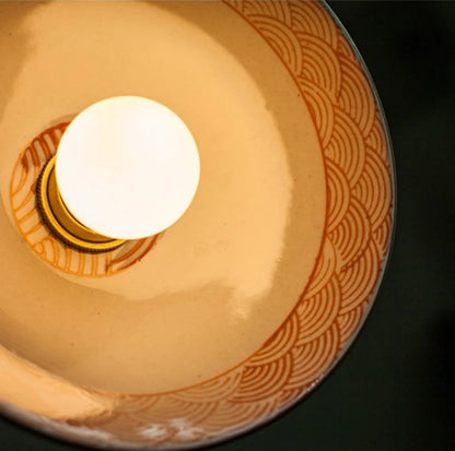 Red wave ceramic pendant lamp with LED bulb and brass fixture, measuring 6.5cm in height for compact ceiling lighting.