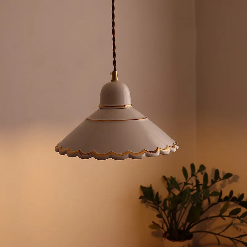 White flower ceramic led pendant light for living room