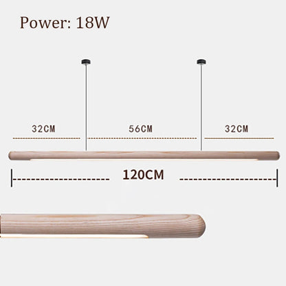 Technical diagram of 120cm light wood pendant lamp with 18W power, ideal for kitchen islands or dining tables.