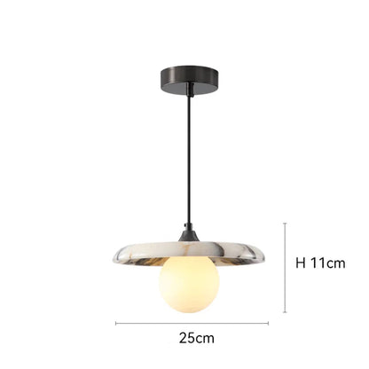Product dimensions of the Marble Pendant Light with black LED chandelier, showing 25cm diameter and 11cm height for indoor installations.
