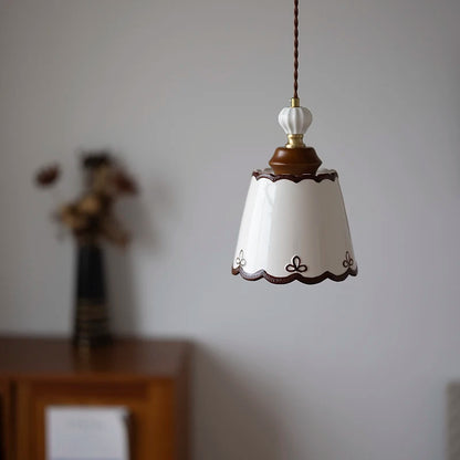 Ceramic LED pendant light with wood nordic design