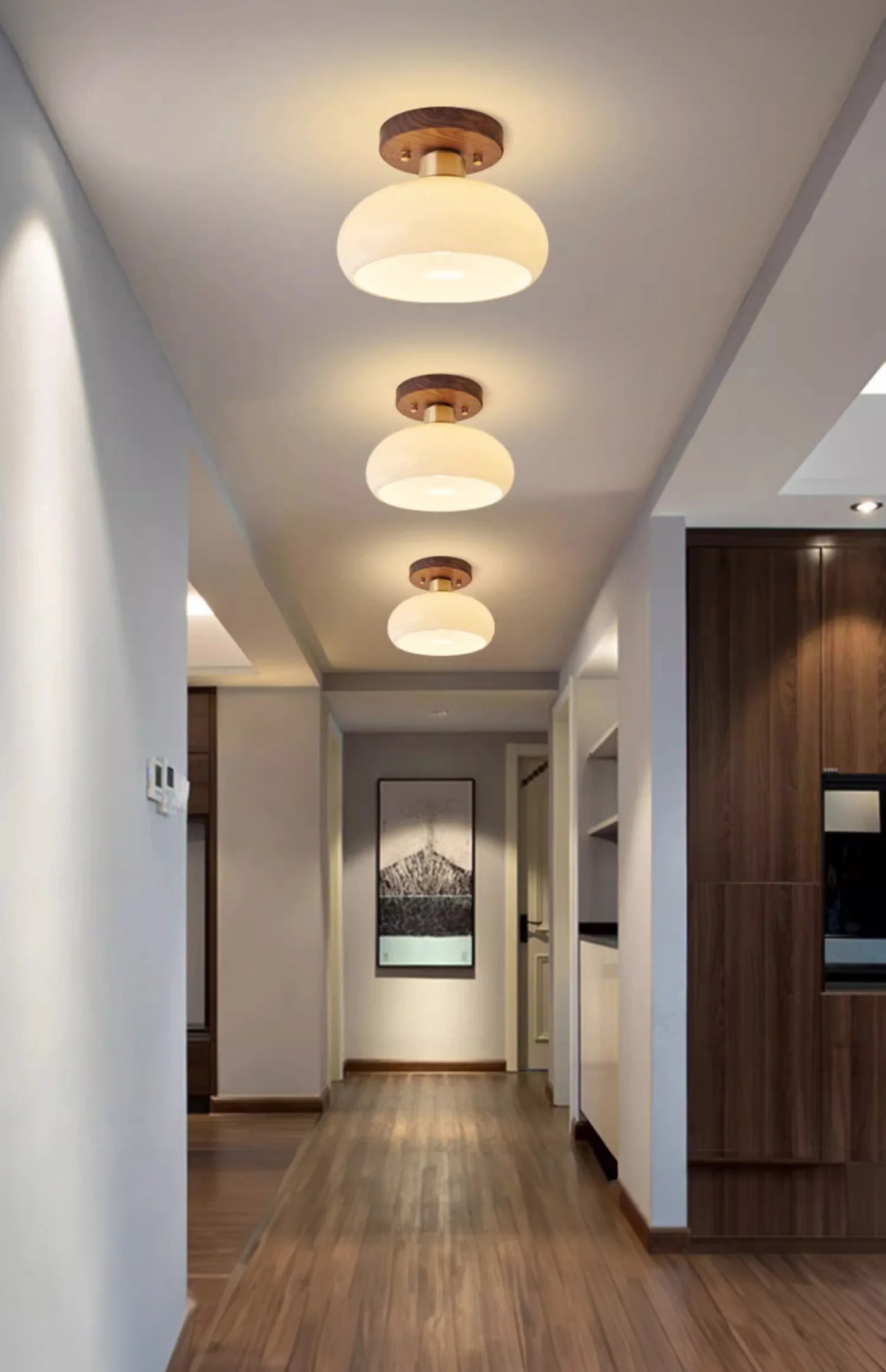 Walnut ceiling light wabi sabi for hallway