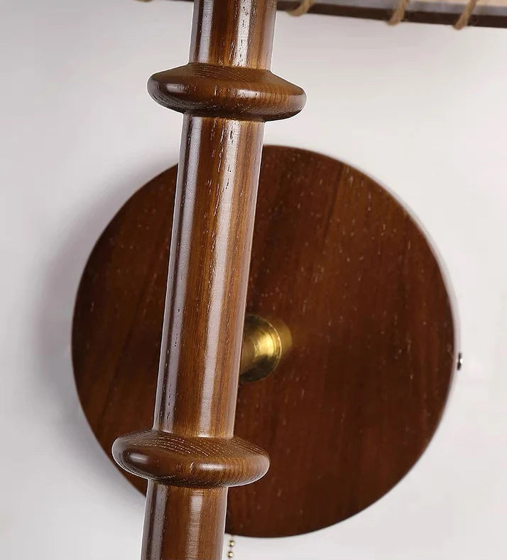 Nordic solid wood fabric wall lamp for bedroom