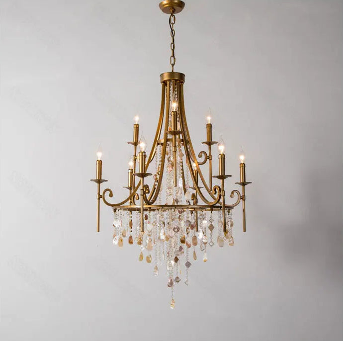 Long drop crystal shell chandelier for high-ceiling