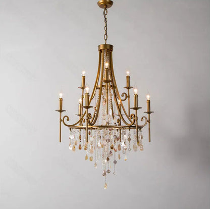 Long drop crystal shell chandelier for high-ceiling