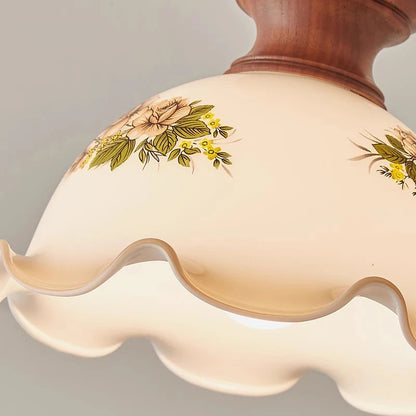 Camellia glass walnut ceiling light