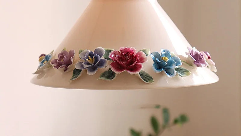 Rose flower white ceramic led pendant for hallway