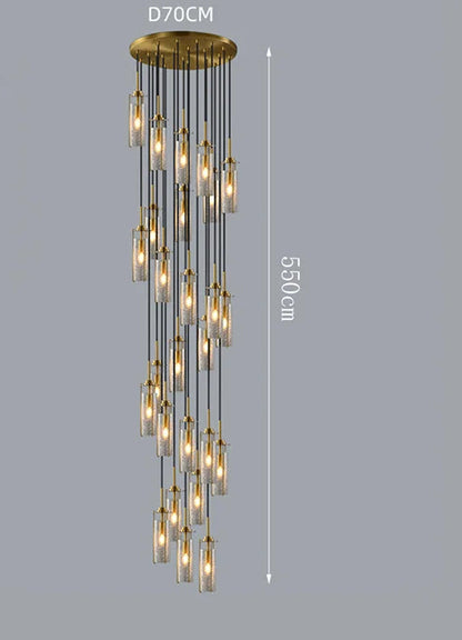 Lustre en verre craquelé et cuivre pour hall d'entrée