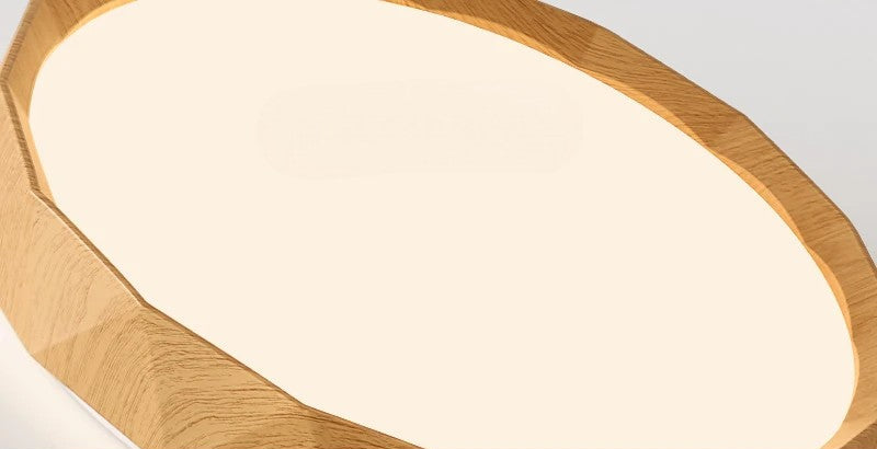 Walnut colored circular ceiling light for bedroom