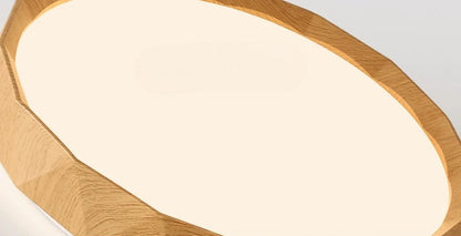 Walnut colored circular ceiling light for bedroom