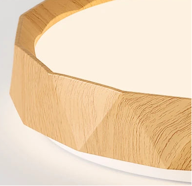 Walnut colored circular ceiling light for bedroom