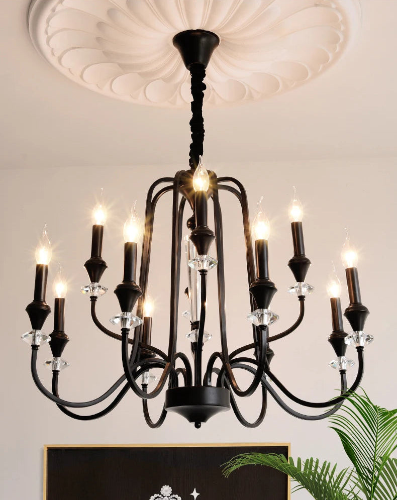 Lustre en cristal français ancien à deux niveaux