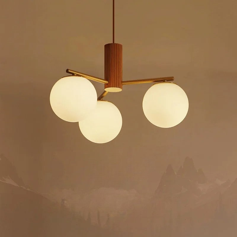 Walnut brass round glass chandelier for living room