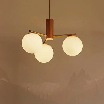 Walnut brass round glass chandelier for living room