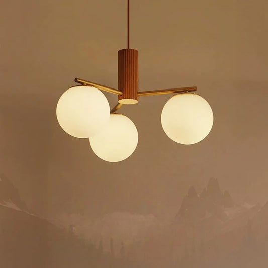 Walnut brass round glass chandelier for living room